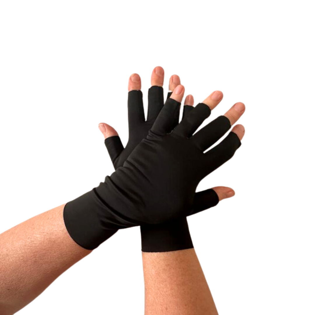 Fingerless gloves, a sweaty hands remedy. 