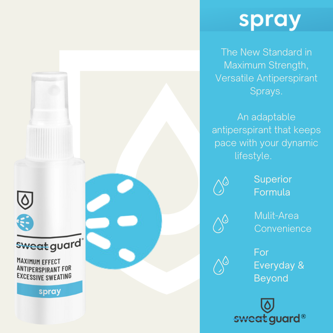 SWEAT GUARD Spray is perfect for targeting places like the chest, back, between the toes, and even the scalp.