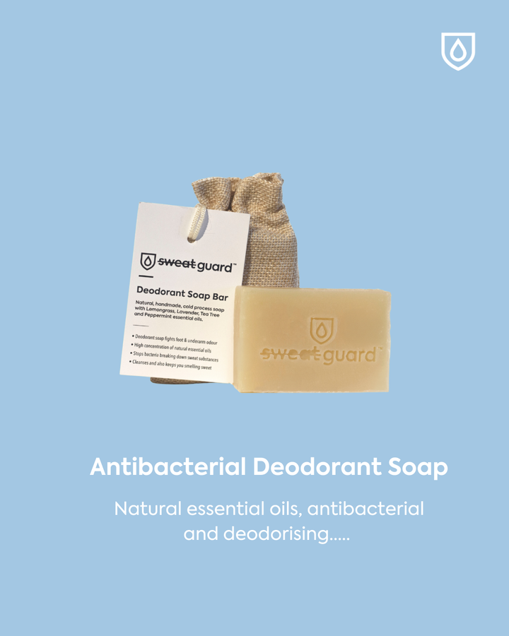 Natural antibacterial deodorant soap, prevents odour by removing bacteria from the skin.